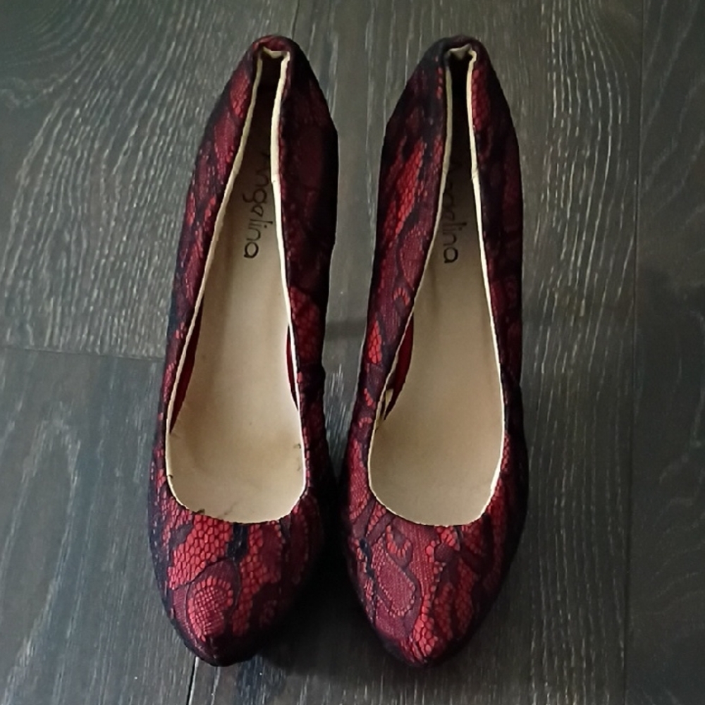Angelina Red Velvet Heels